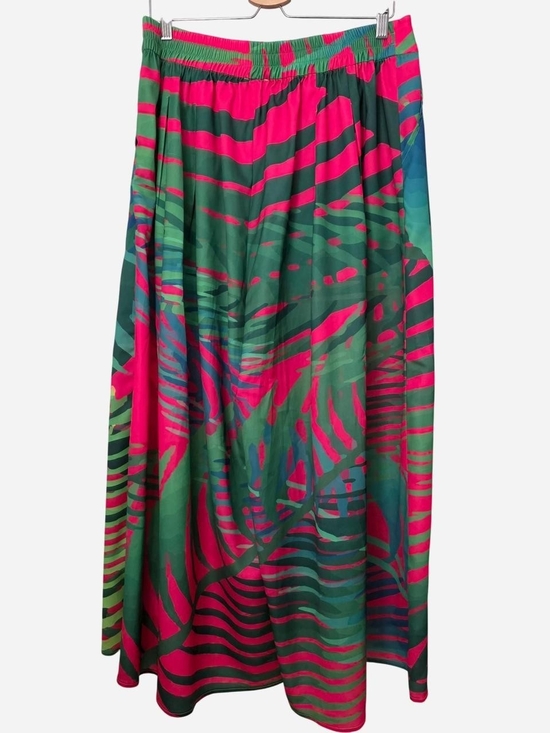 Sassy Jones Pants - Women's Green and Hot Pink Printed Wide Leg Pants